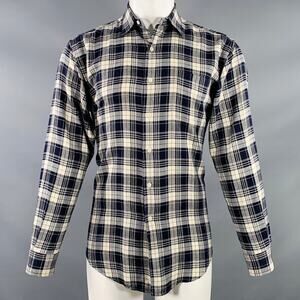 POLO by RALPH LAUREN S Marlowe Navy Cream Plaid One Pocket Long Sleeve Shirt